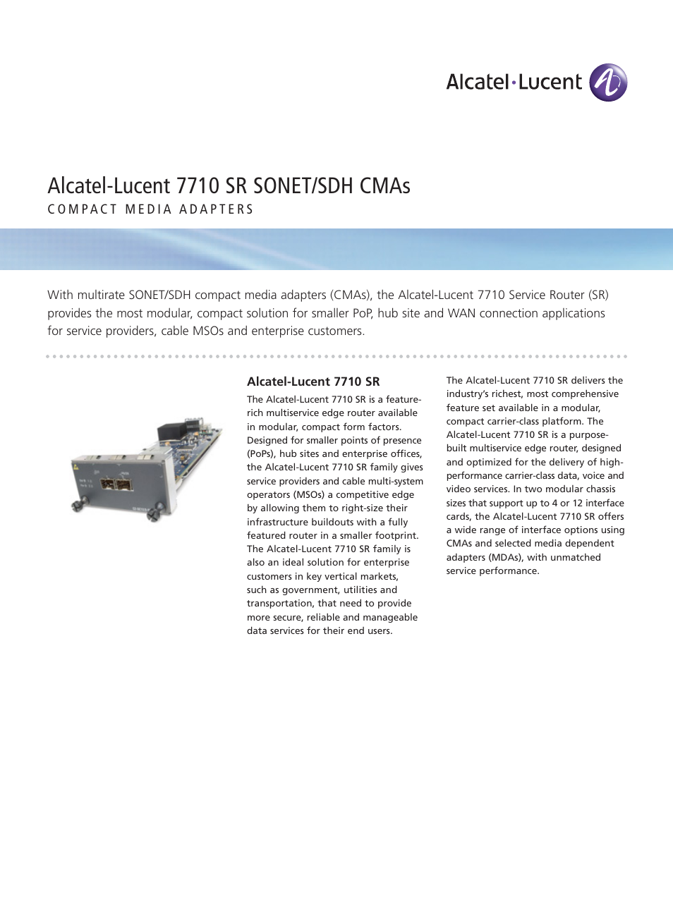 Alcatel-Lucent 7710 SR SONET User Manual | 4 pages