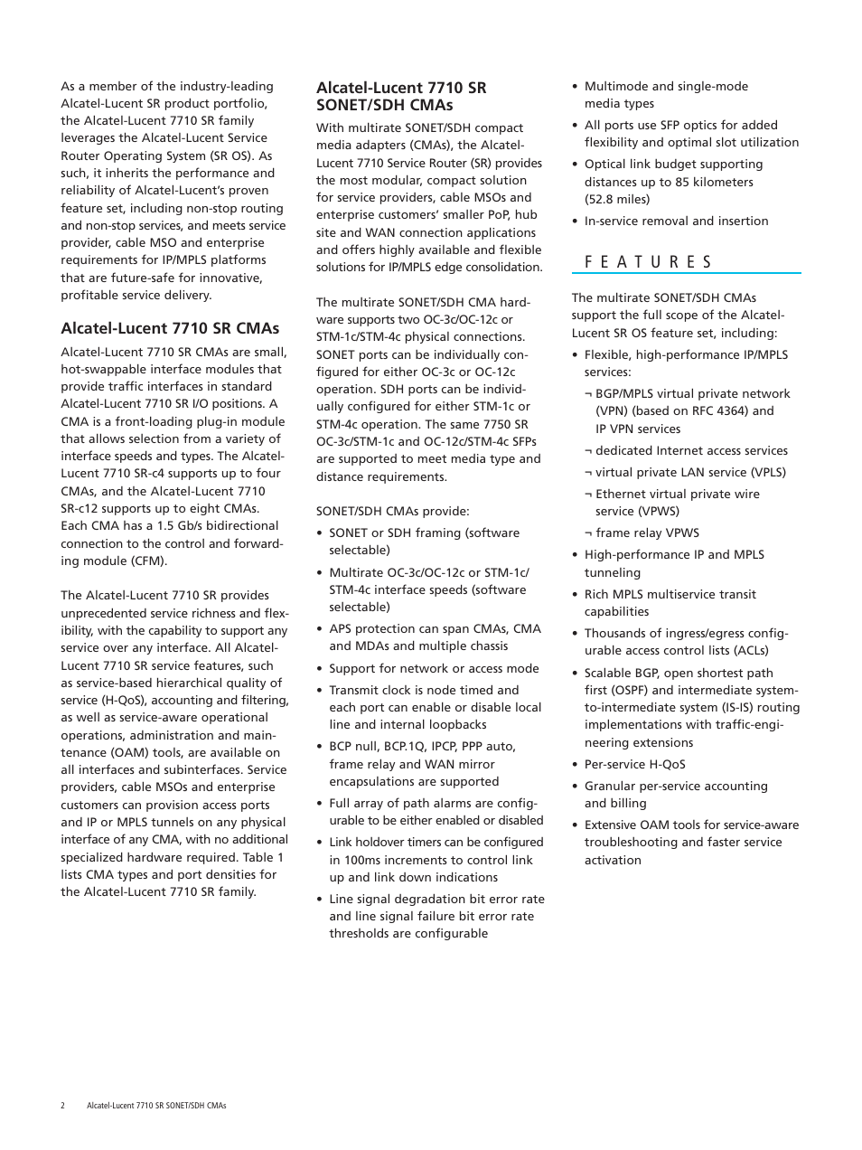Alcatel-lucent 7710 sr cmas, Alcatel-lucent 7710 sr sonet/sdh cmas | Alcatel-Lucent 7710 SR SONET User Manual | Page 2 / 4