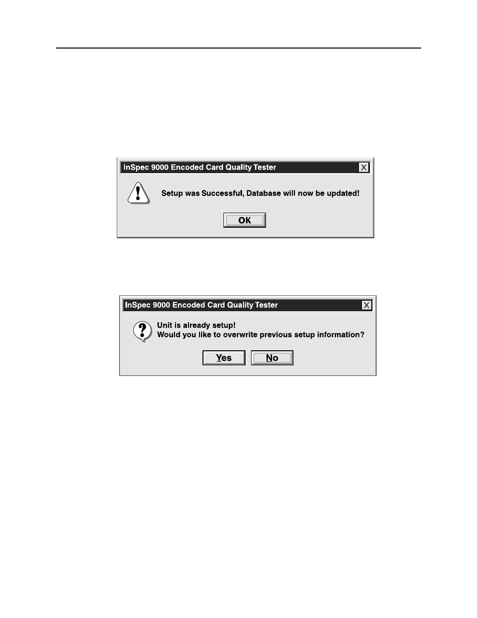 Keyboard protocol, Figure 2-4. successful setup, Figure 2-5. setup previously performed | MagTek InSpec 9000 User Manual | Page 16 / 90