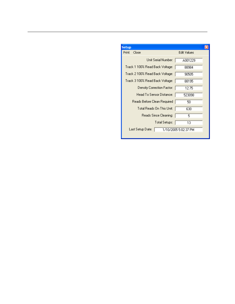 Figure 3-4. setup screen | MagTek InSpec 9000-2005 User Manual | Page 25 / 86