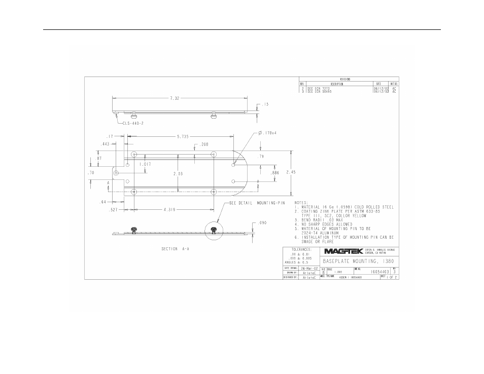 Figure a-3. magtek mounting plate, i380, 1 | MagTek INTELLISTRIPE 380 USB/RS-232 User Manual | Page 30 / 31