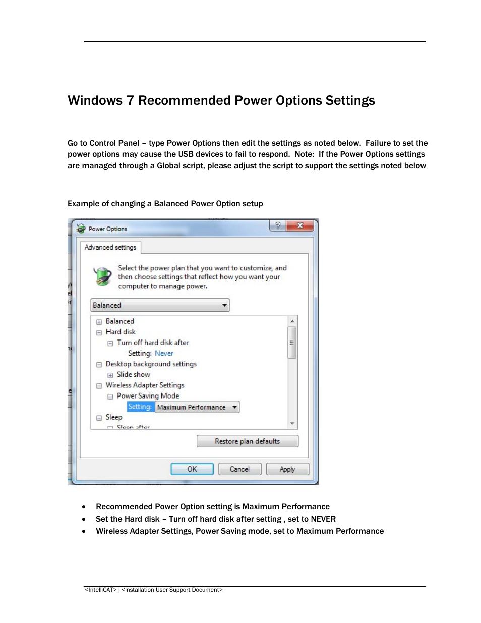 Windows 7 recommended power options settings | MagTek IntelliCAT99875669 User Manual | Page 3 / 5
