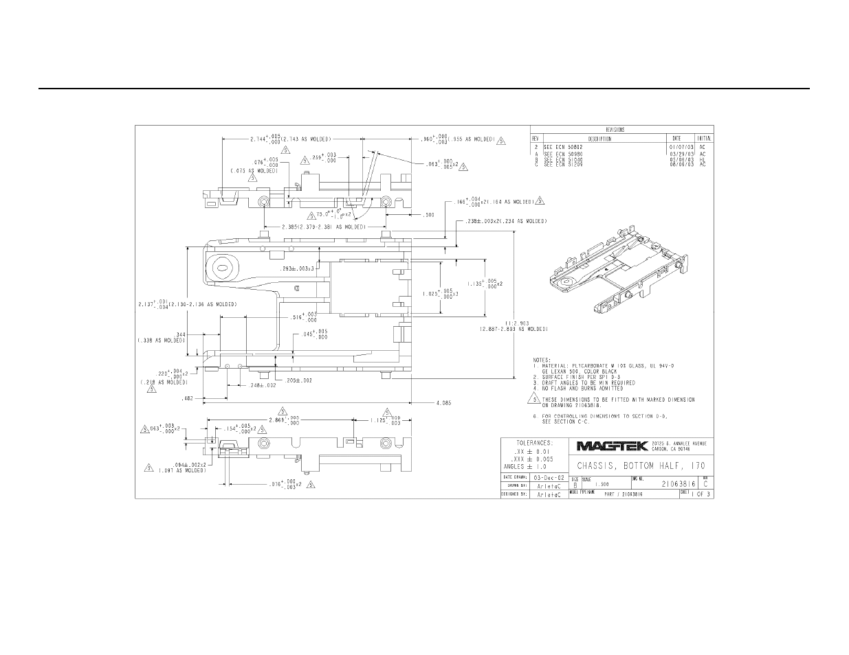 Figure a-1 bottom chassis dimensions 1 | MagTek IntelliStripe 70 User Manual | Page 18 / 21