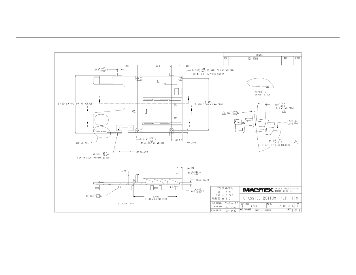 Figure a-2 bottom chassis dimensions 2 | MagTek IntelliStripe 70 User Manual | Page 19 / 21
