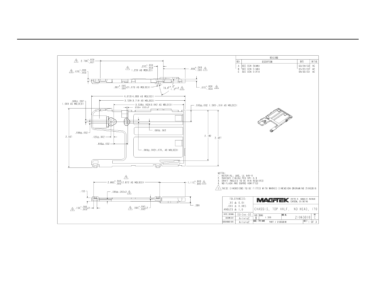 Figure a-3 top chassis dimensions 1 | MagTek IntelliStripe 70 User Manual | Page 20 / 21