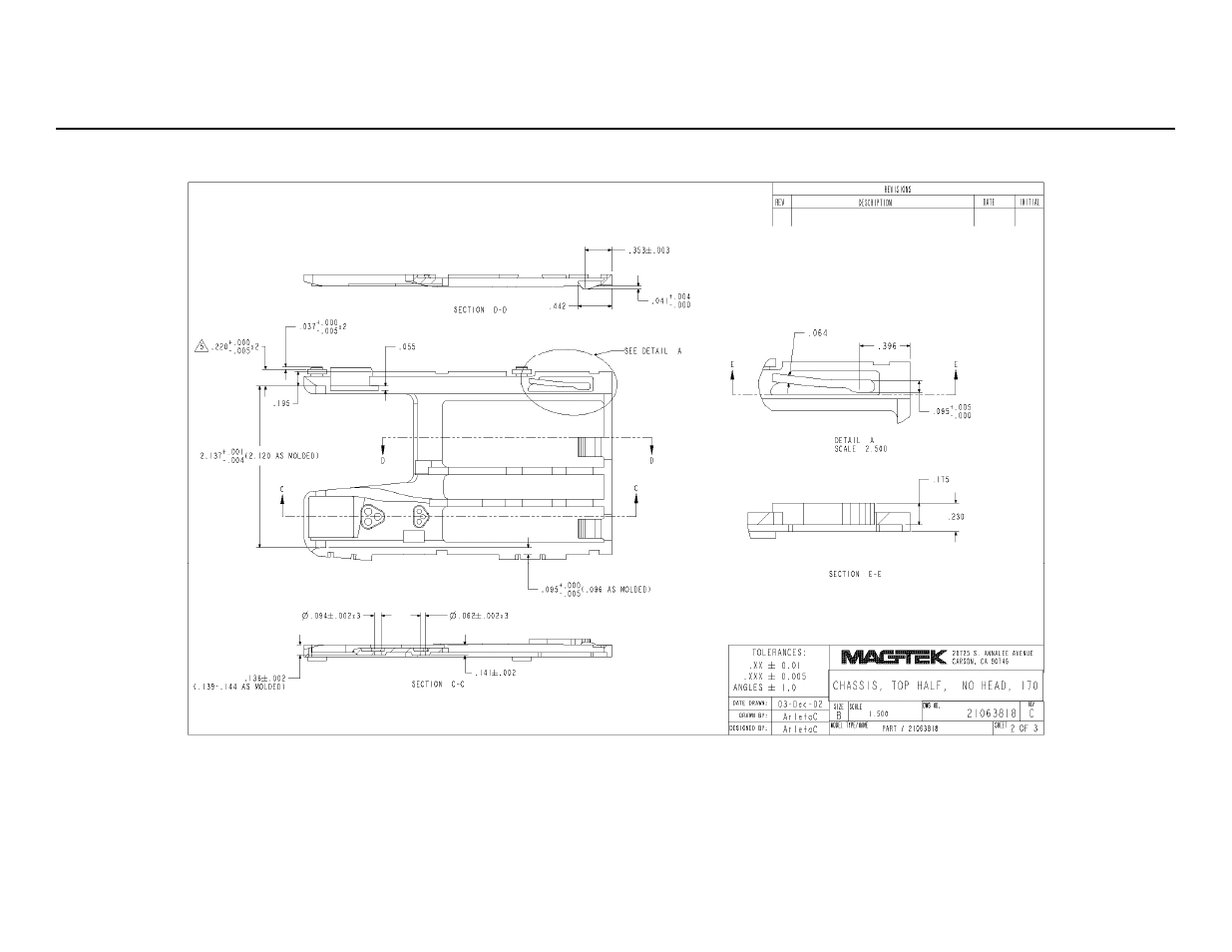 Figure a-3 top chassis dimensions 2 | MagTek IntelliStripe 70 User Manual | Page 21 / 21