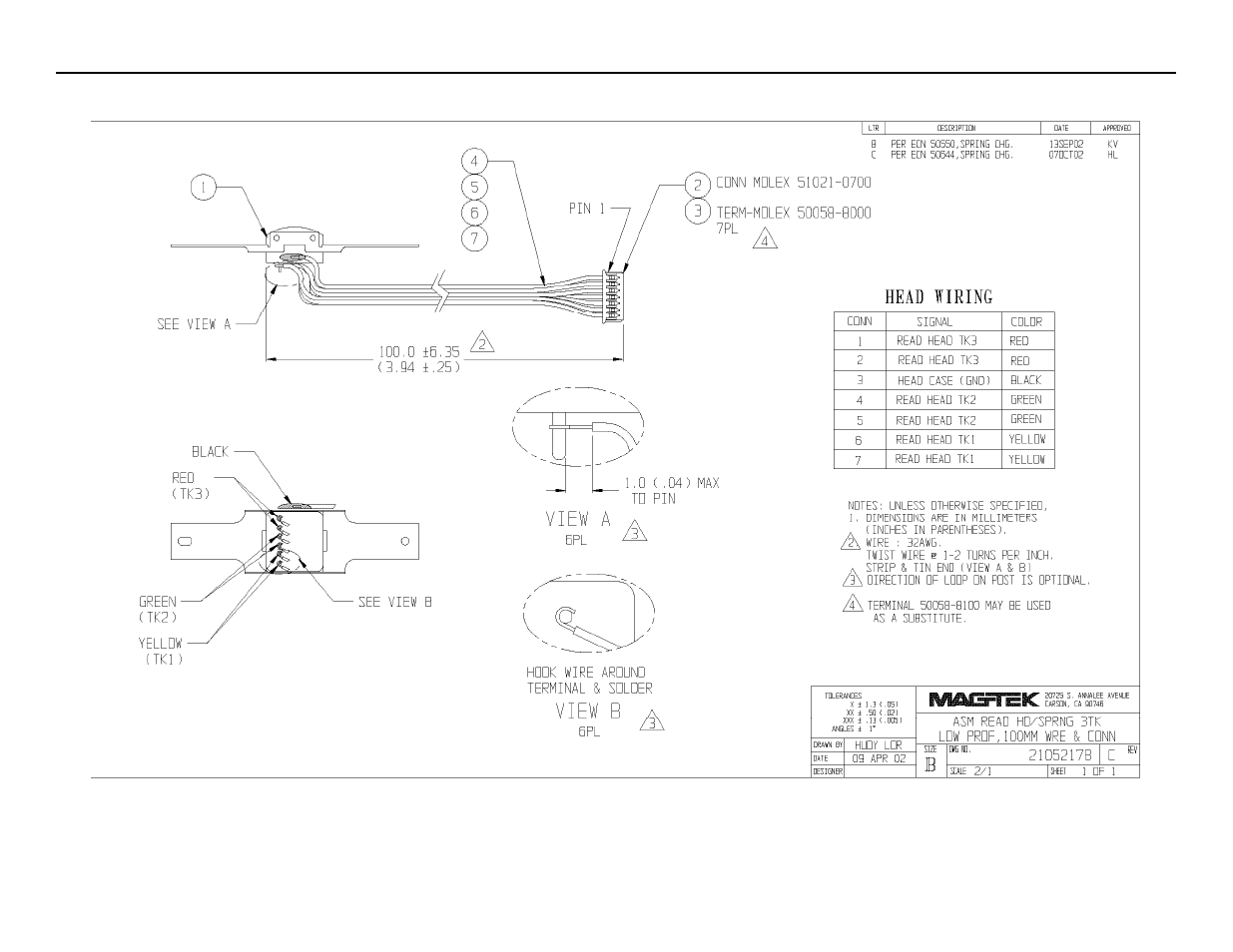 Figure a-1. read head/spring 2 track | MagTek SWIPE & PARK MT User Manual | Page 19 / 20
