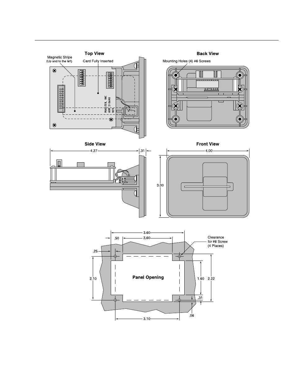 Figure 2-1. switches and connector | MagTek MT-215232 RS-232 User Manual | Page 14 / 28