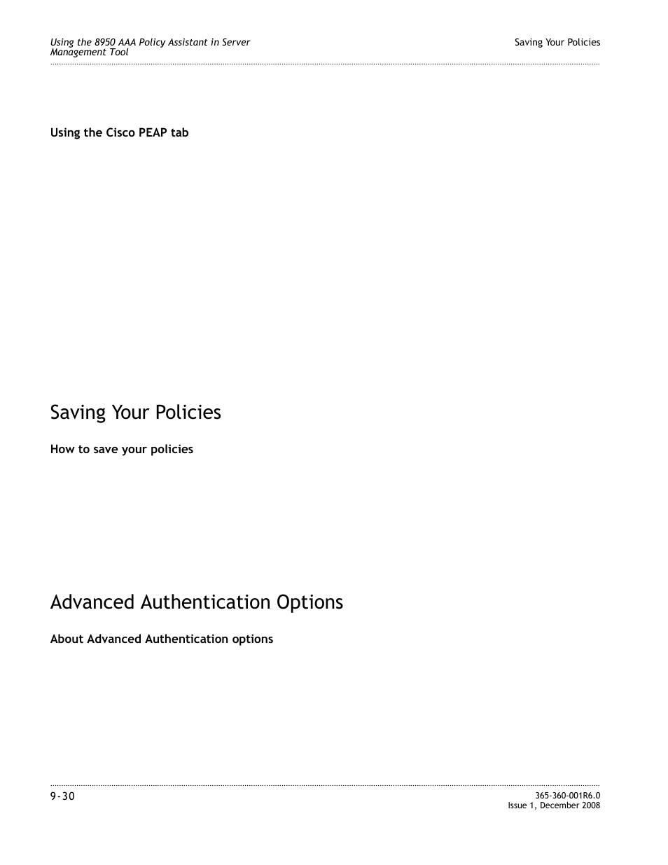 Saving your policies, Advanced authentication options, Saving your policies -30 | Advanced authentication options -30 | Alcatel-Lucent 8950 AAA User Manual | Page 170 / 476