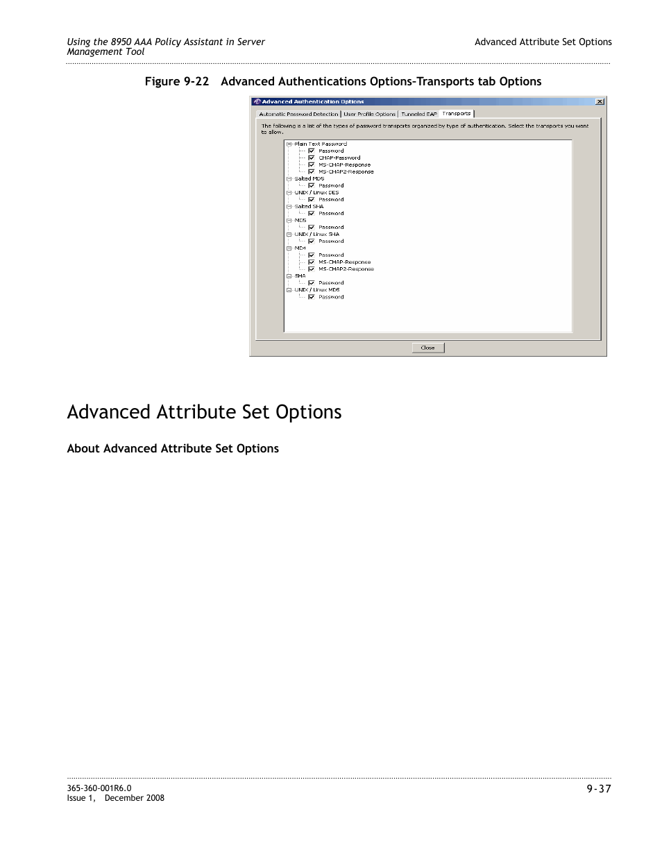 Advanced attribute set options, Advanced attribute set options -37 | Alcatel-Lucent 8950 AAA User Manual | Page 177 / 476
