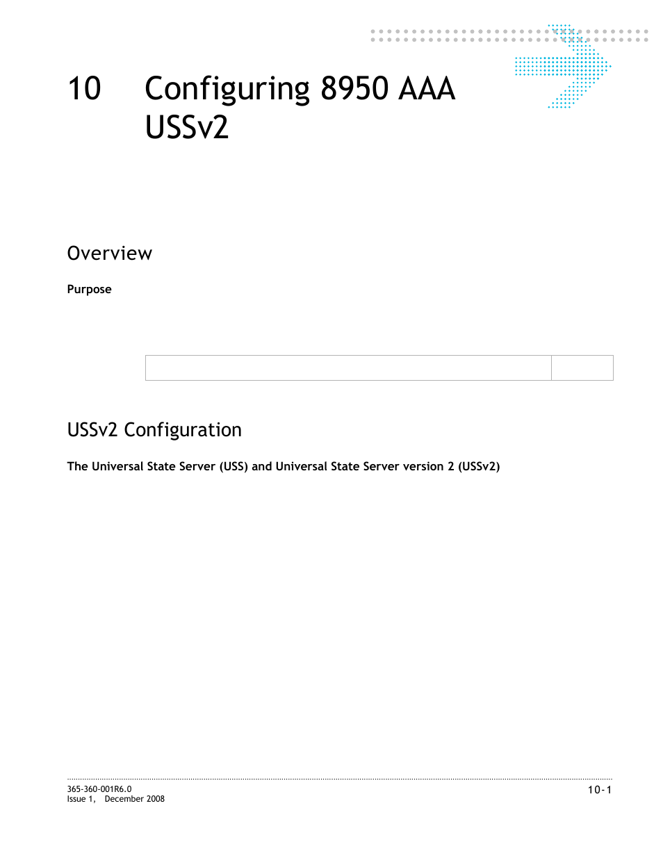10 configuring 8950 aaa ussv2, Ussv2 configuration, Configuring 8950 aaa ussv2 | Ussv2 configuration -1, Chapter 10, “configuring 8950 aaa ussv2, Overview | Alcatel-Lucent 8950 AAA User Manual | Page 179 / 476