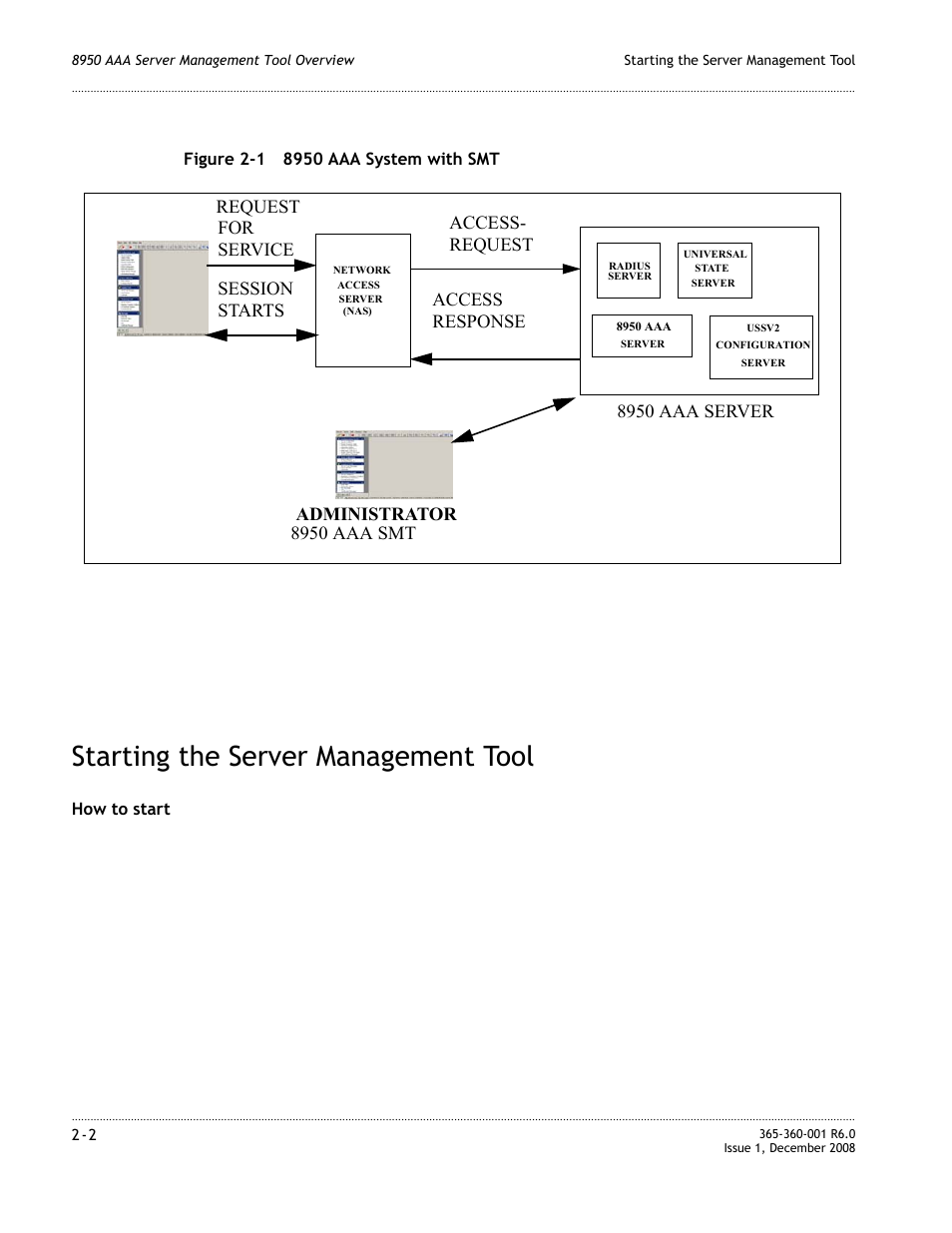 Starting the server management tool, Starting the server management tool -2 | Alcatel-Lucent 8950 AAA User Manual | Page 26 / 476