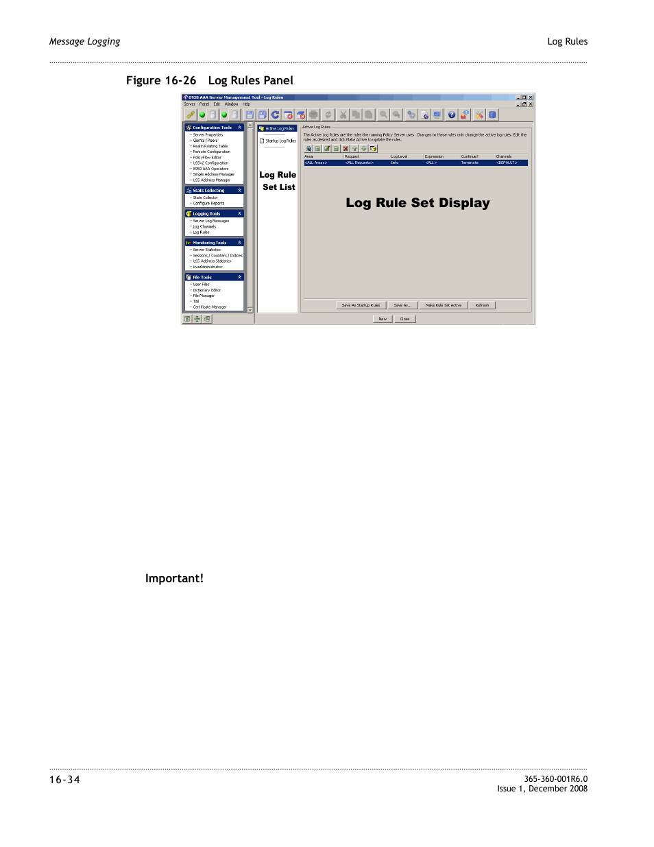 Figure 16-26, Depicts the log rules panel, with its tw | Alcatel-Lucent 8950 AAA User Manual | Page 266 / 476