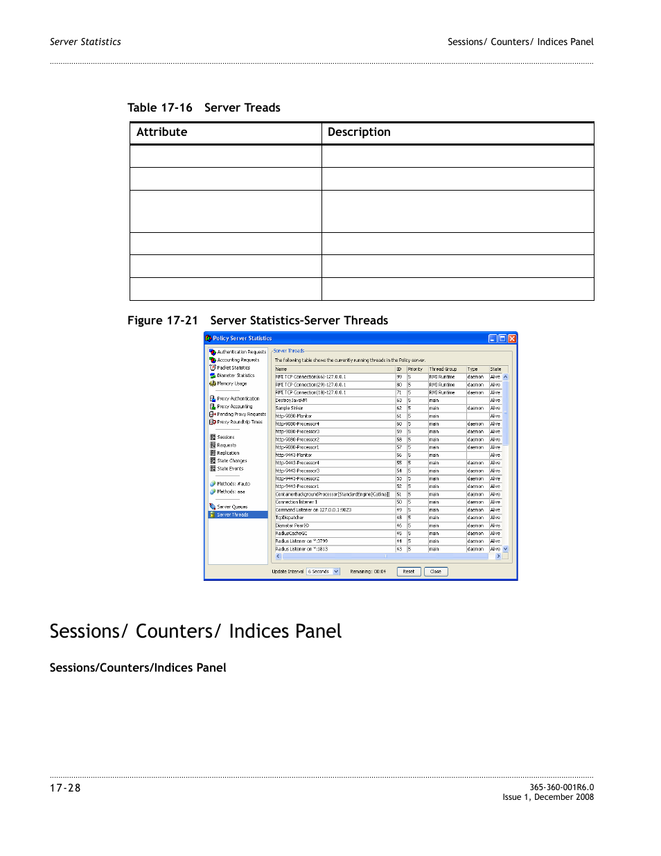 Sessions/ counters/ indices panel, Sessions/ counters/ indices panel -28, Figure 17-21 | Alcatel-Lucent 8950 AAA User Manual | Page 306 / 476