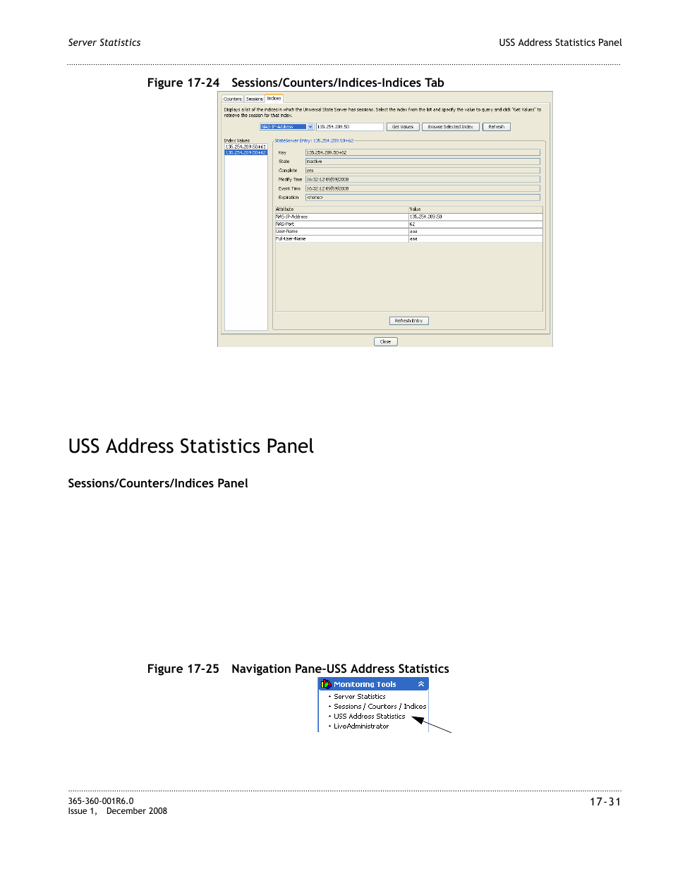 Uss address statistics panel, Uss address statistics panel -31, N in | Figure 17-24, It displays a list of | Alcatel-Lucent 8950 AAA User Manual | Page 309 / 476