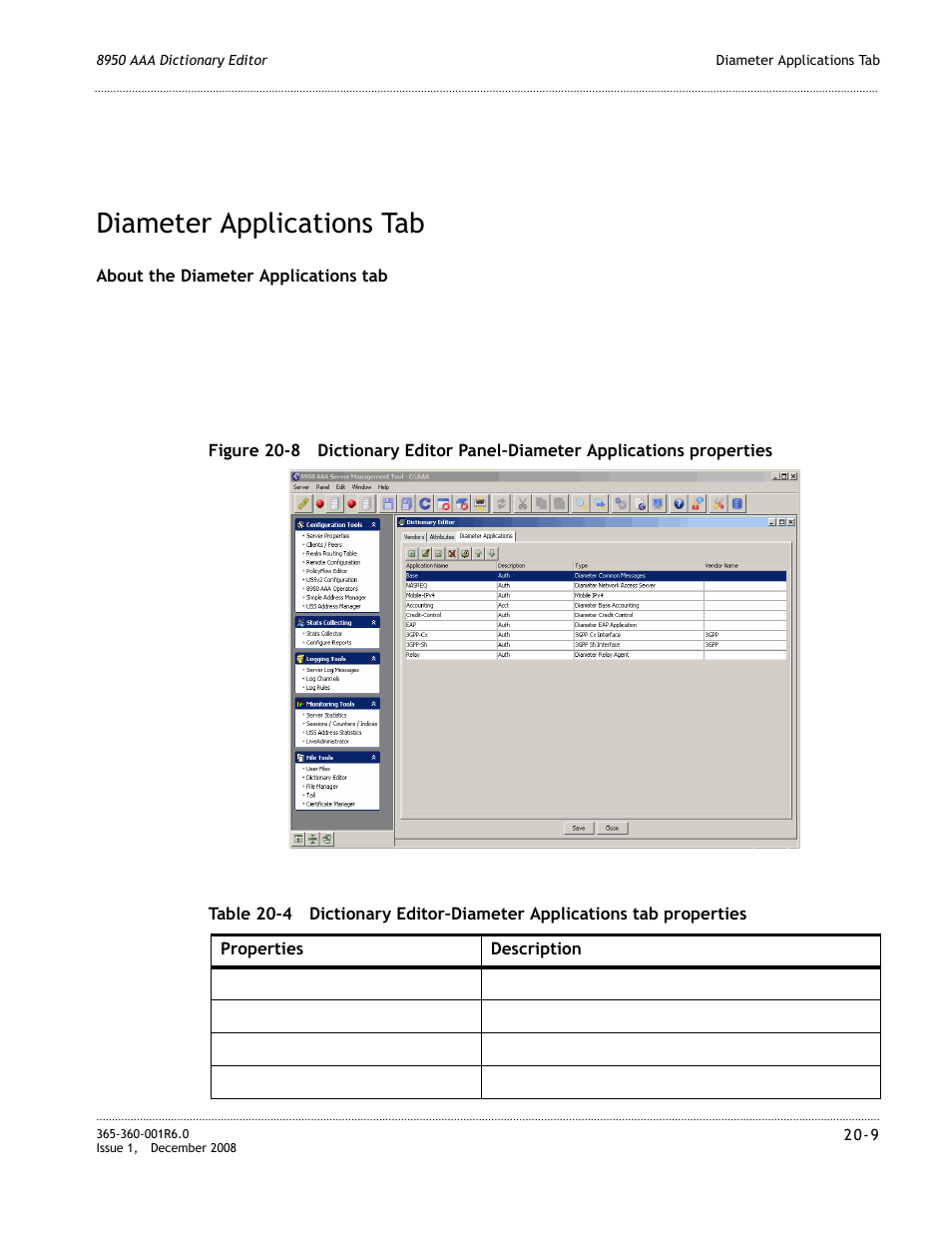 Diameter applications tab, Diameter applications tab -9 | Alcatel-Lucent 8950 AAA User Manual | Page 353 / 476