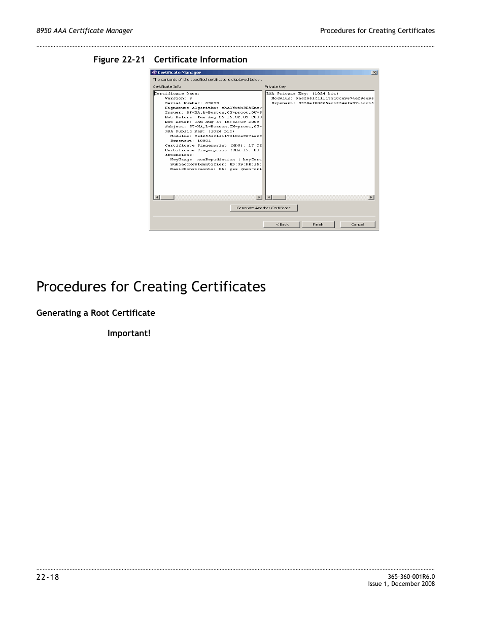 Procedures for creating certificates, Procedures for creating certificates -18, Figure 22-21 | Alcatel-Lucent 8950 AAA User Manual | Page 386 / 476