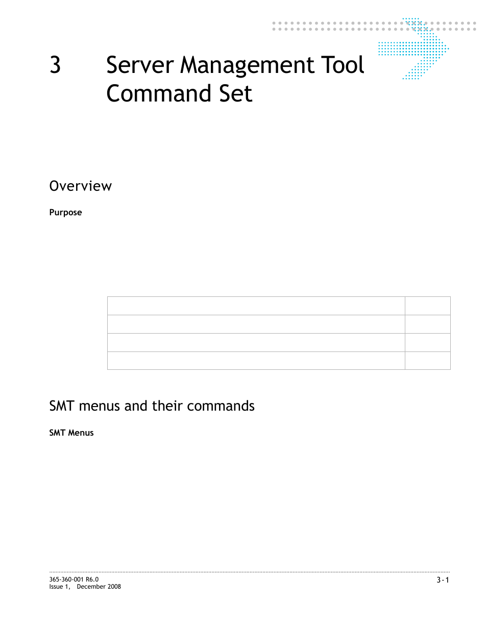 3 server management tool command set, Smt menus and their commands, Server management tool command set | Smt menus and their commands -1, Chapter 3, “server management tool command set, 3server management tool command set, Overview | Alcatel-Lucent 8950 AAA User Manual | Page 41 / 476