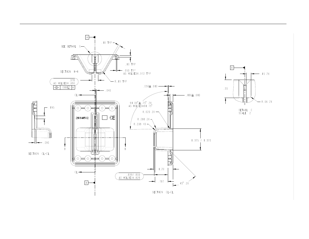 Figure a-2. dimensions for bezel design sheet 2 | MagTek MT-215 TTL SINGLE HEAD, 3-TRACK User Manual | Page 19 / 20