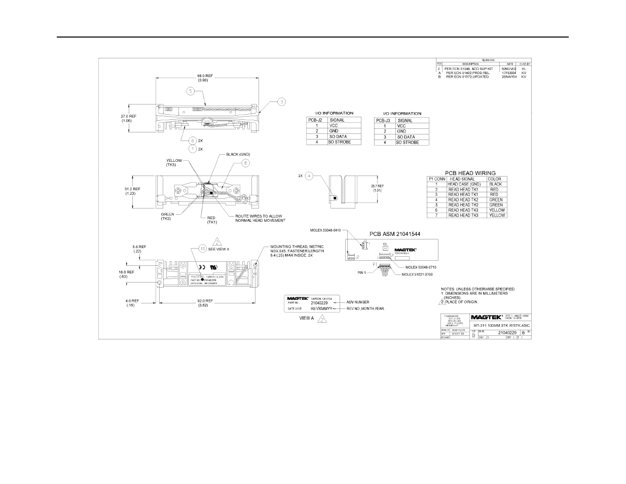 Figure a-2. 100-mm swipe reader, 3-tk w/3tk asic | MagTek 100-MILLIMETER SWIPE READER WITH SHIFT-OUT ASIC User Manual | Page 13 / 14