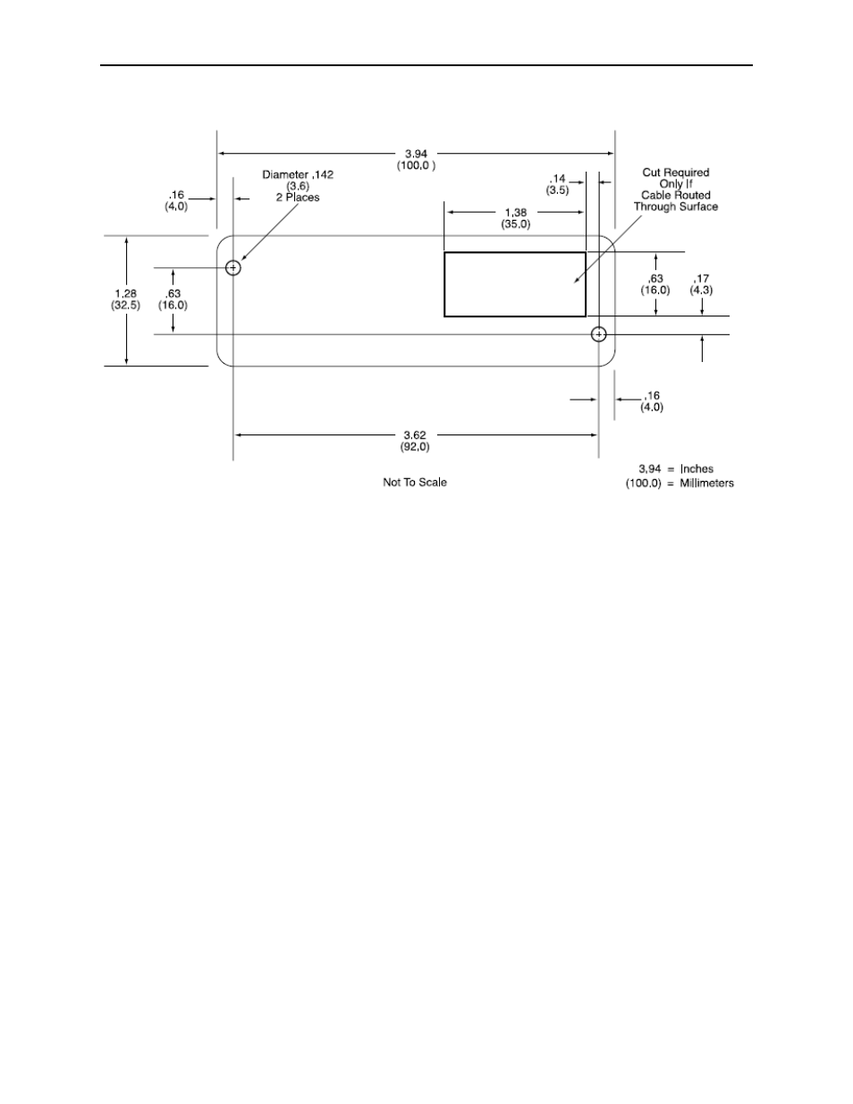 Figure 2-2. mounting hole dimensions for surface | MagTek USB KB SURESWIPE & USB KB SWIPE READER User Manual | Page 17 / 64