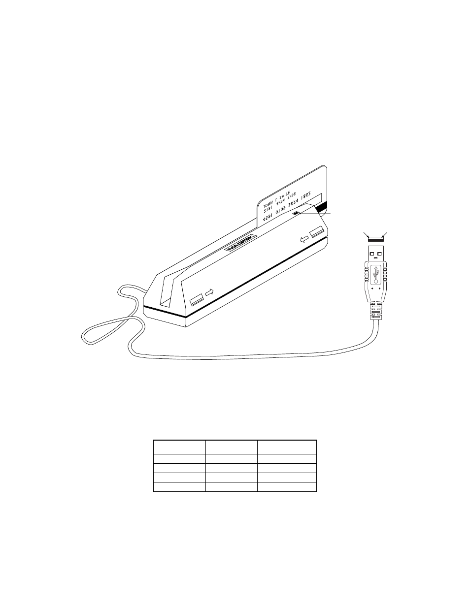 Section 2. installation, Usb connection, Figure 2-1. reader cable and connector | Table 2-1. 4-pin connector | MagTek USB (UNIVERSAL SERIAL BUS) FULL SIZE SWIPE READER User Manual | Page 11 / 26