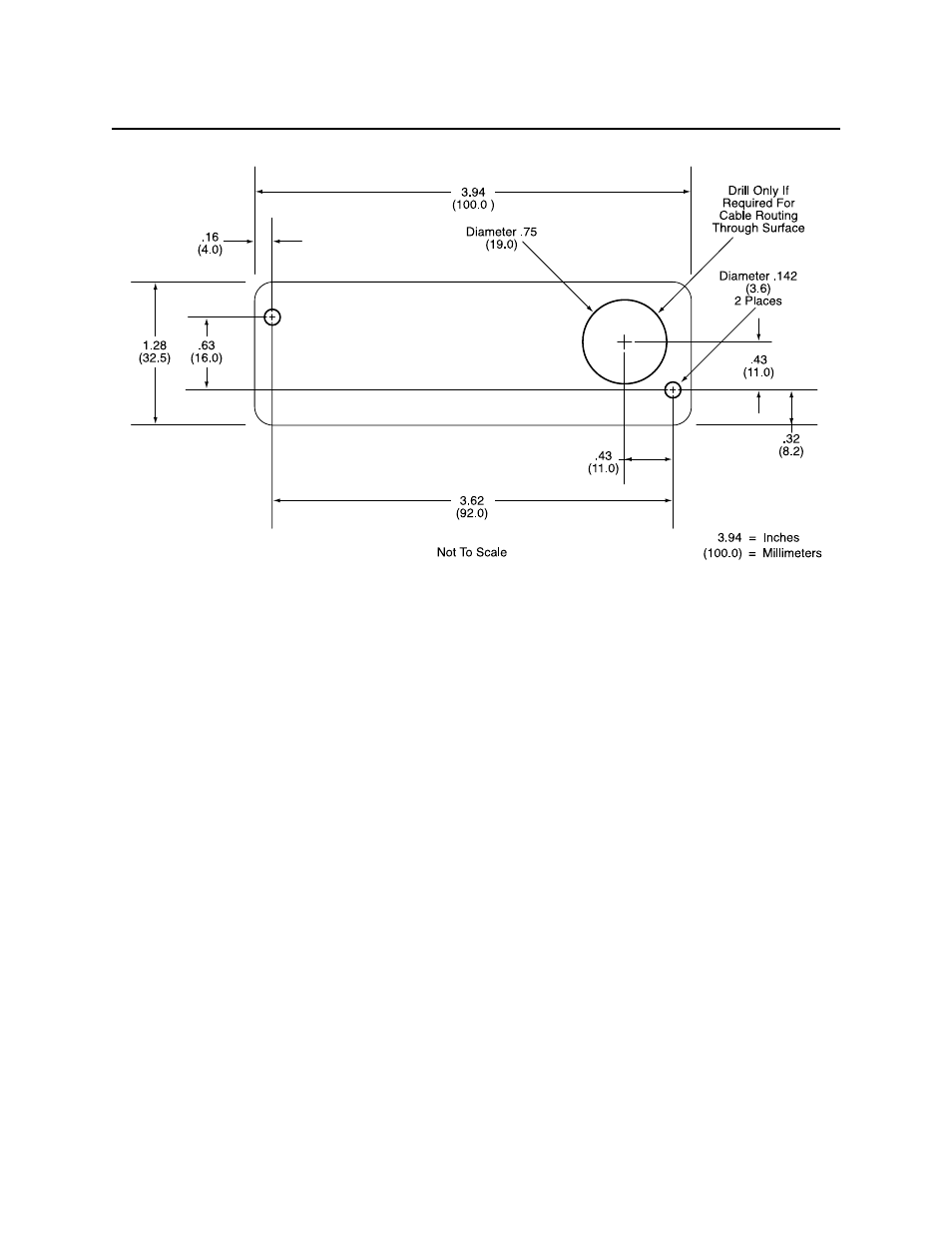 Cabling, Figure 2-1. mounting hole dimensions for surface | MagTek MINIWEDGE SWIPE READER User Manual | Page 12 / 32