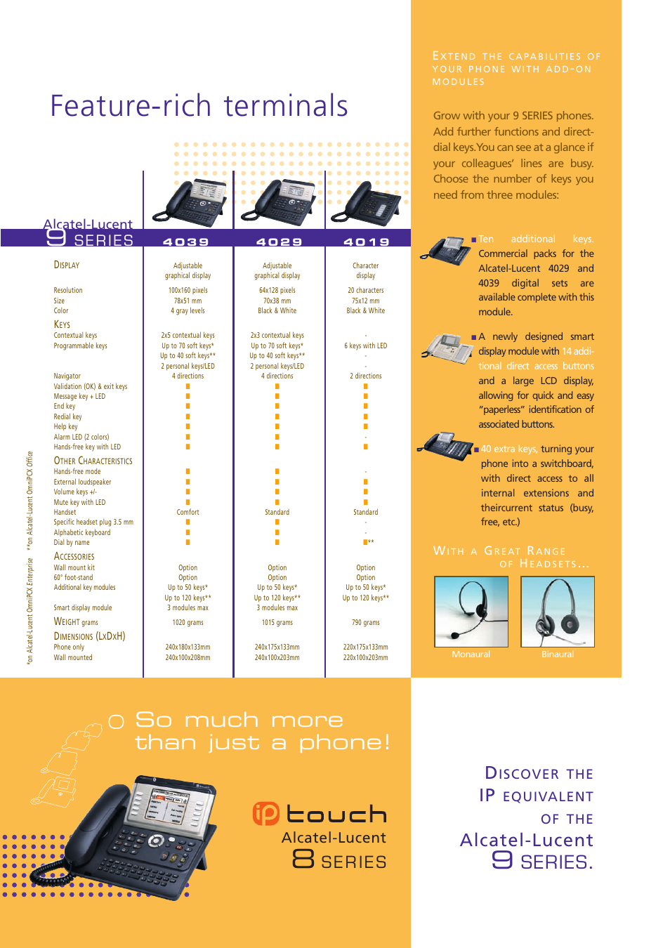 Feature-rich terminals, So much more than just a phone, Series | Alcatel-lucent, Iscover the, Equivalent of the | Alcatel-Lucent 9 Series User Manual | Page 5 / 6