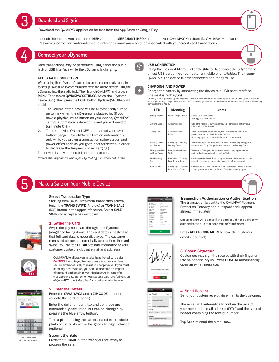 Make a sale on your mobile device, Connect your udynamo, Download and sign in | MagTek Audio Jack User Manual | Page 2 / 2