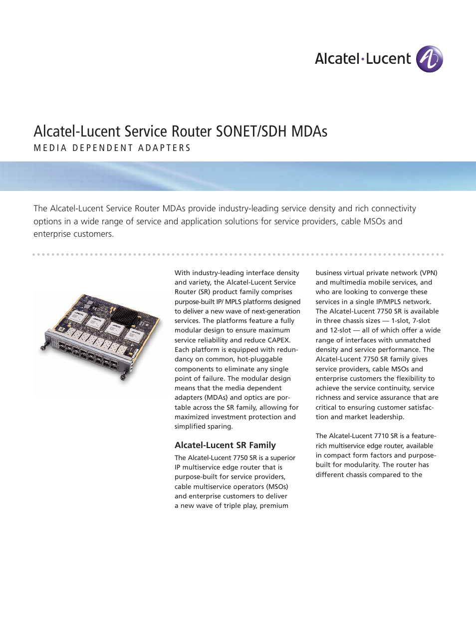 Alcatel-Lucent SONET/SDH MDAs User Manual | 4 pages