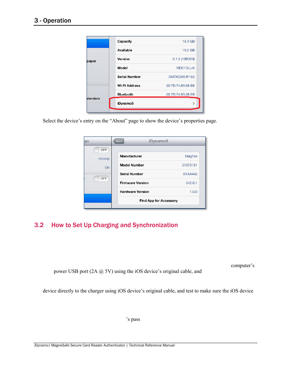 2 how to set up charging and synchronization, How to set up charging and synchronization, 3 - operation | MagTek iDynamo User Manual | Page 12 / 24