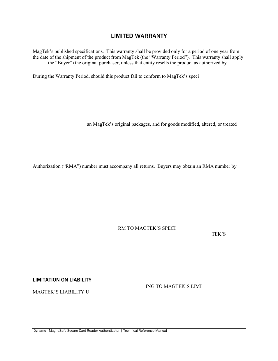 Limited warranty | MagTek iDynamo User Manual | Page 3 / 24