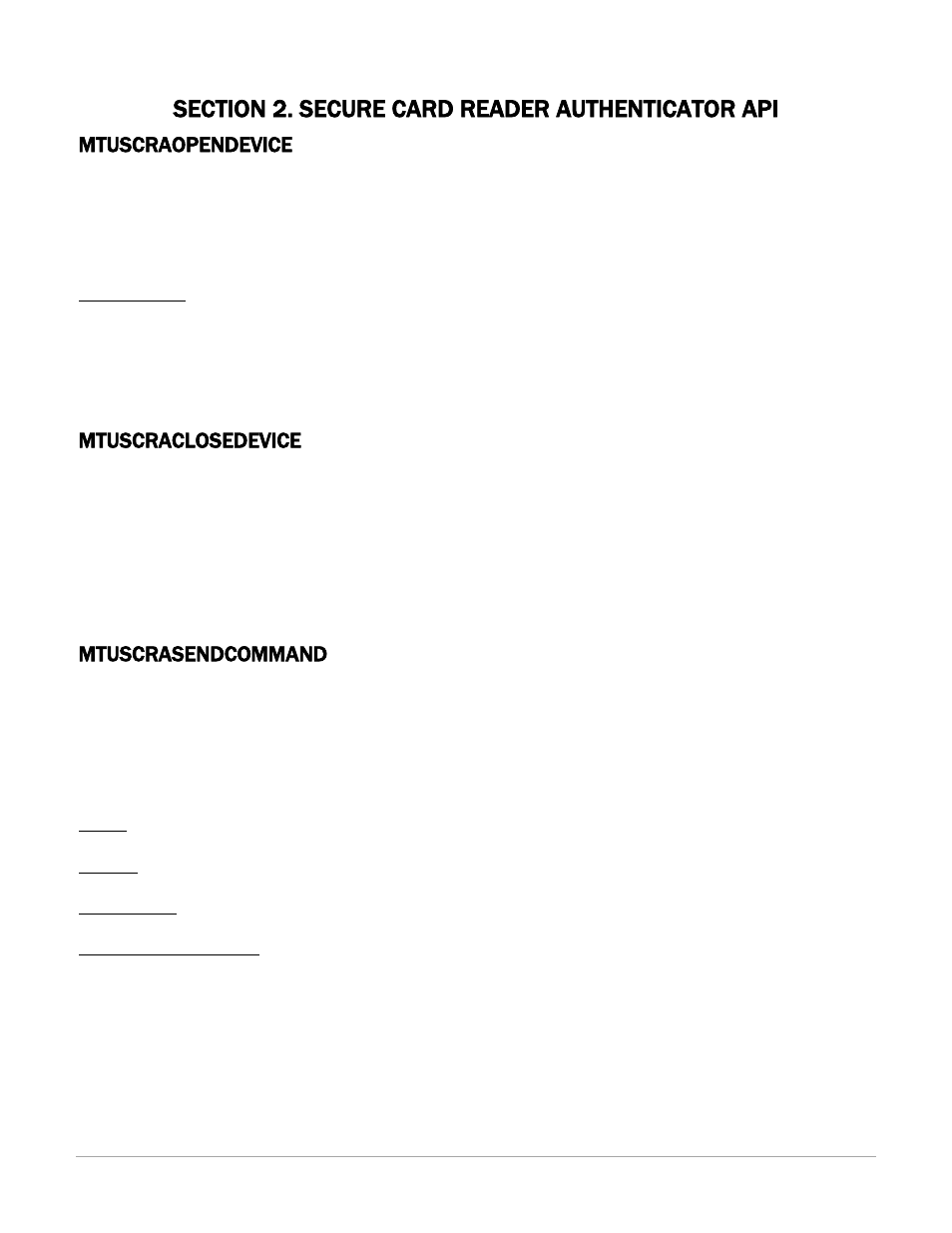 Mtuscraopendevice, Mtuscraclosedevice, Mtuscrasendcommand | MagTek Secure Card Reader User Manual | Page 7 / 12