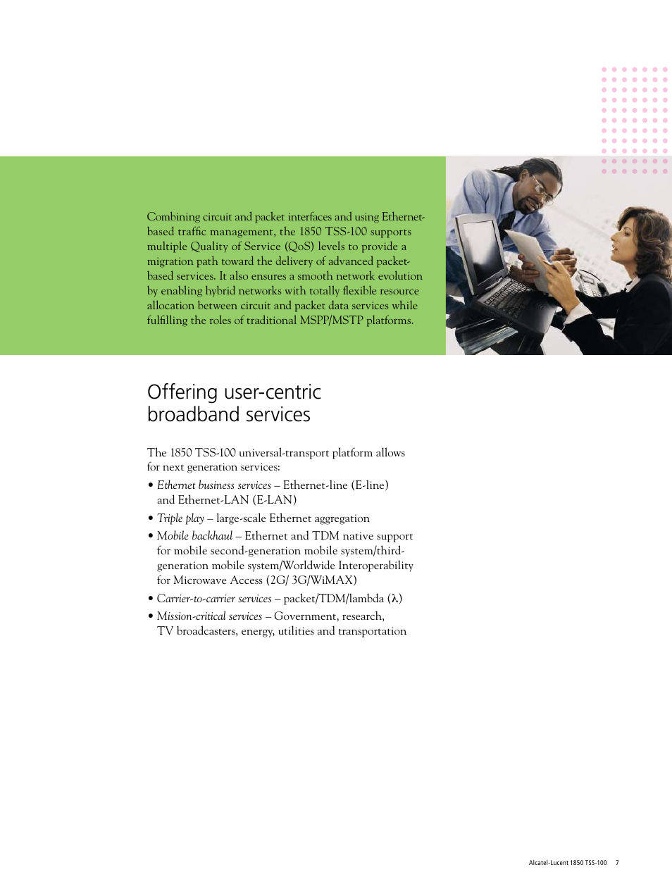 Offering user-centric broadband services | Alcatel-Lucent 1850 TSS-100 User Manual | Page 7 / 12