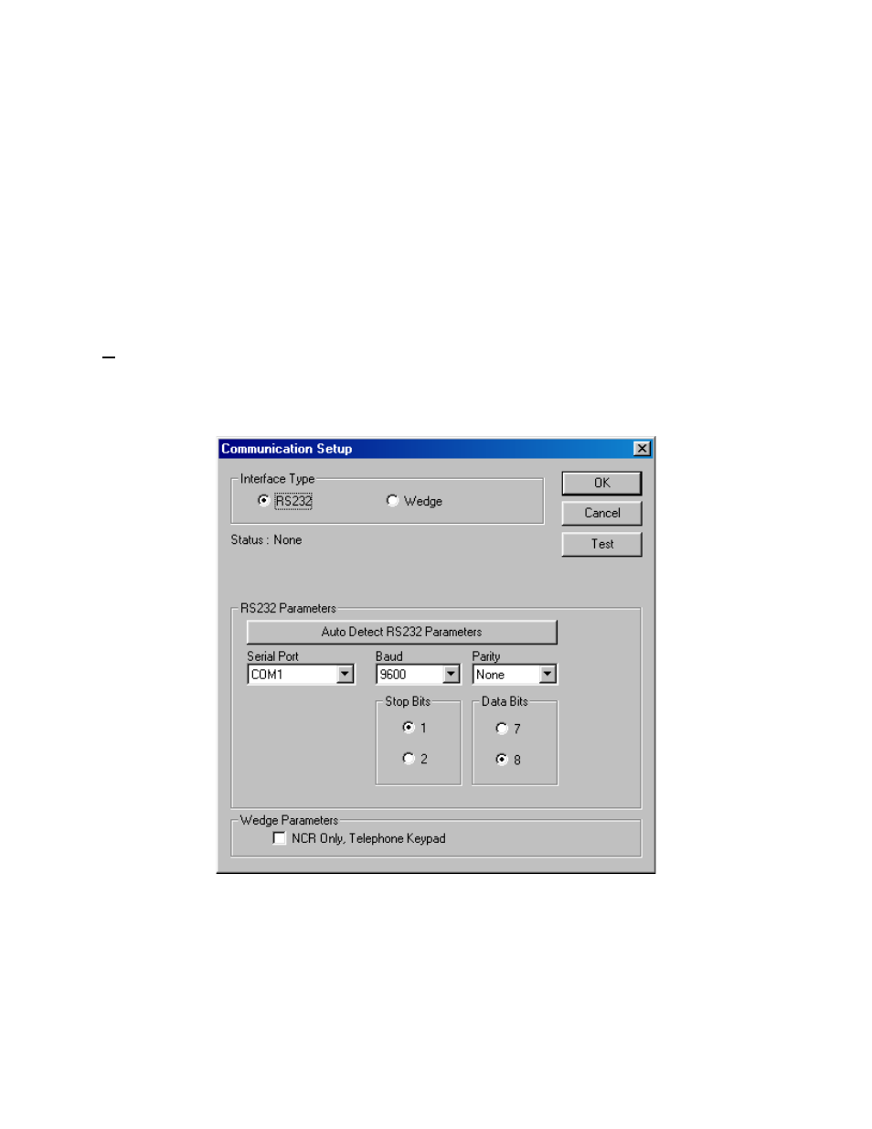 Section 4. operation, Micr reader communication, Communication setup | Figure 4-1. communication setup | MagTek MICRbase User Manual | Page 15 / 52