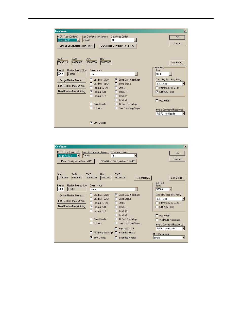 Figure 5-3. configure, micr rs232 plus, Figure 5-4. configure, micrimage | MagTek MICRbase User Manual | Page 23 / 52