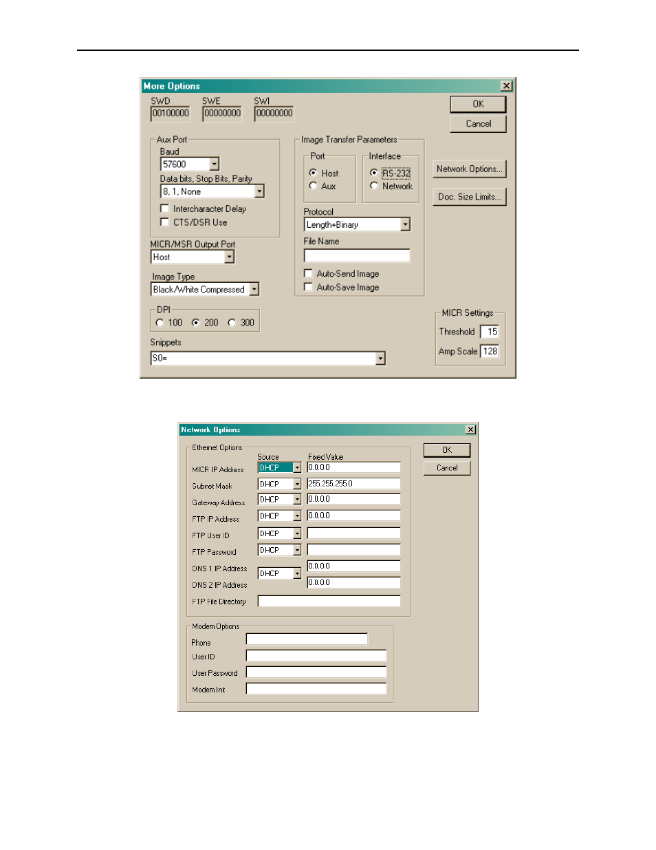 Figure 5-5. more micrimage options, Figure 5-6. ethernet/modem options | MagTek MICRbase User Manual | Page 24 / 52