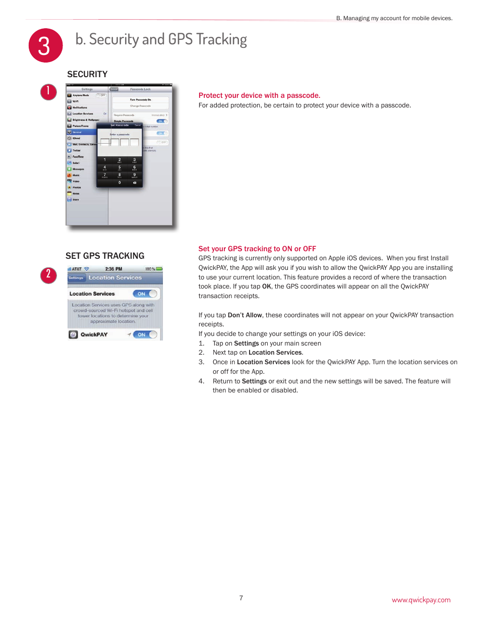 B. security and gps tracking | MagTek QwickPAY User Manual | Page 10 / 46