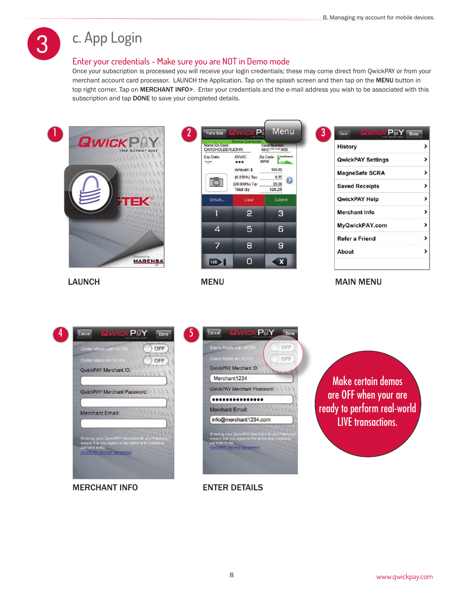 C. app login | MagTek QwickPAY User Manual | Page 11 / 46