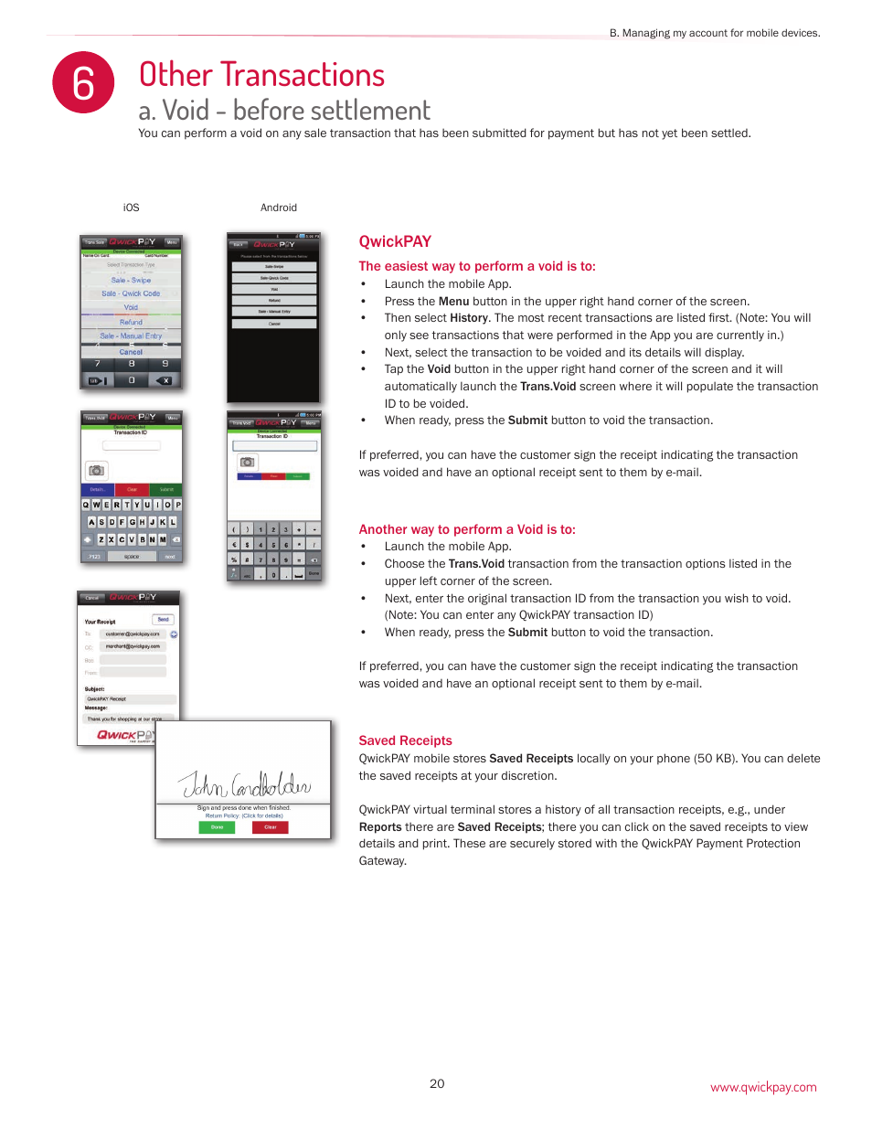 Other transactions, A. void - before settlement | MagTek QwickPAY User Manual | Page 23 / 46