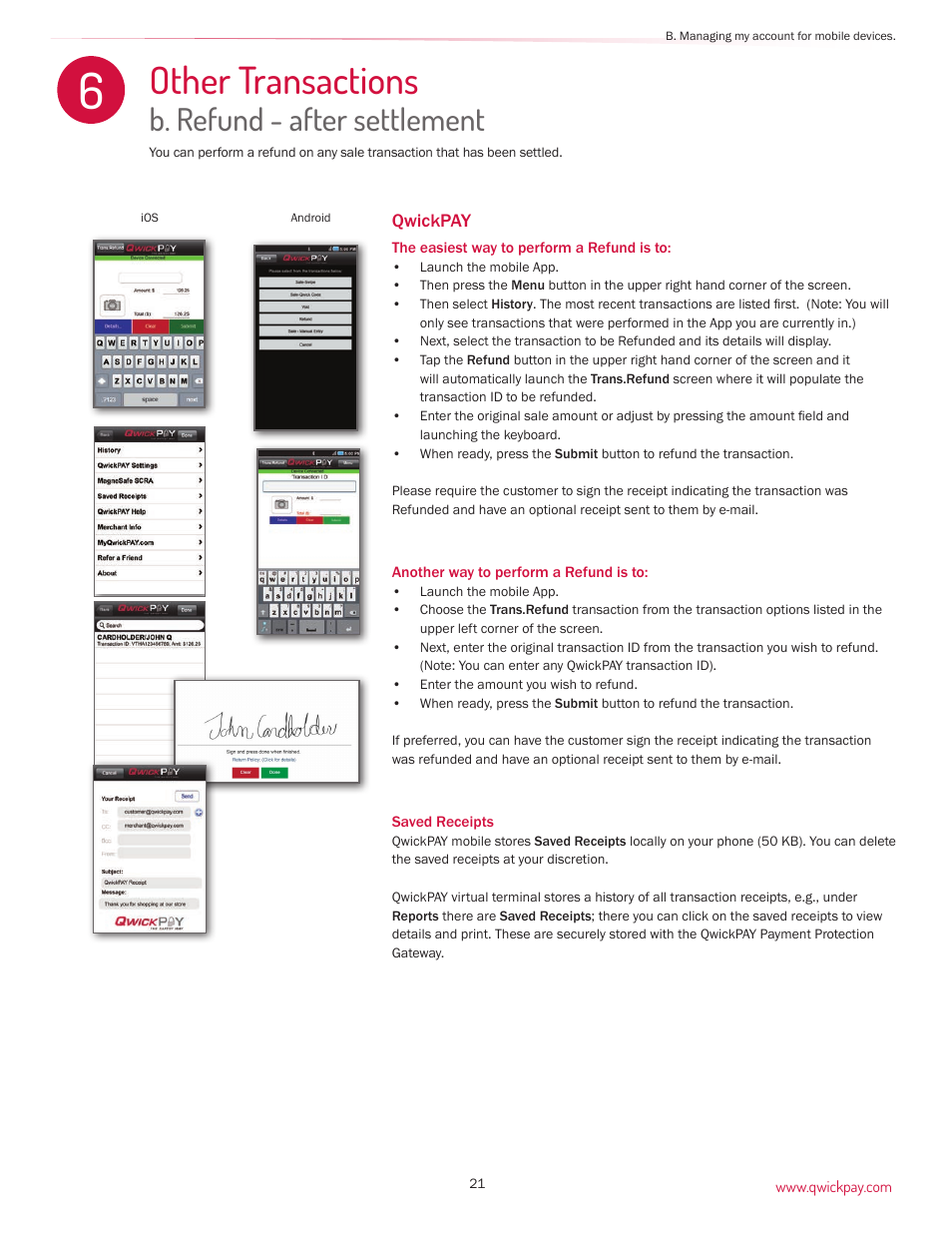 Other transactions, B. refund - after settlement | MagTek QwickPAY User Manual | Page 24 / 46