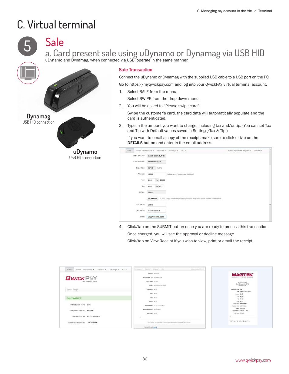 Sale, C. virtual terminal | MagTek QwickPAY User Manual | Page 33 / 46