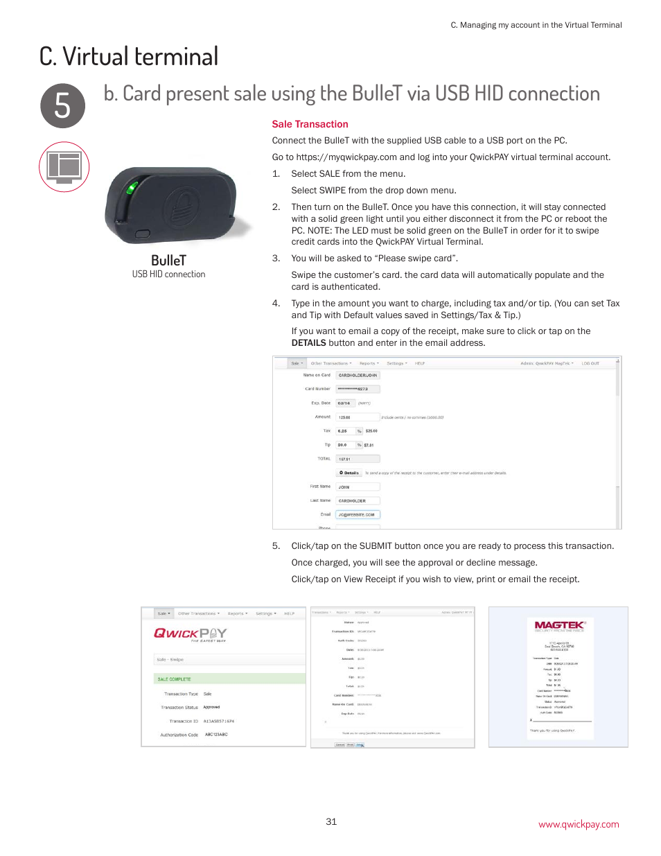 C. virtual terminal, Bullet | MagTek QwickPAY User Manual | Page 34 / 46