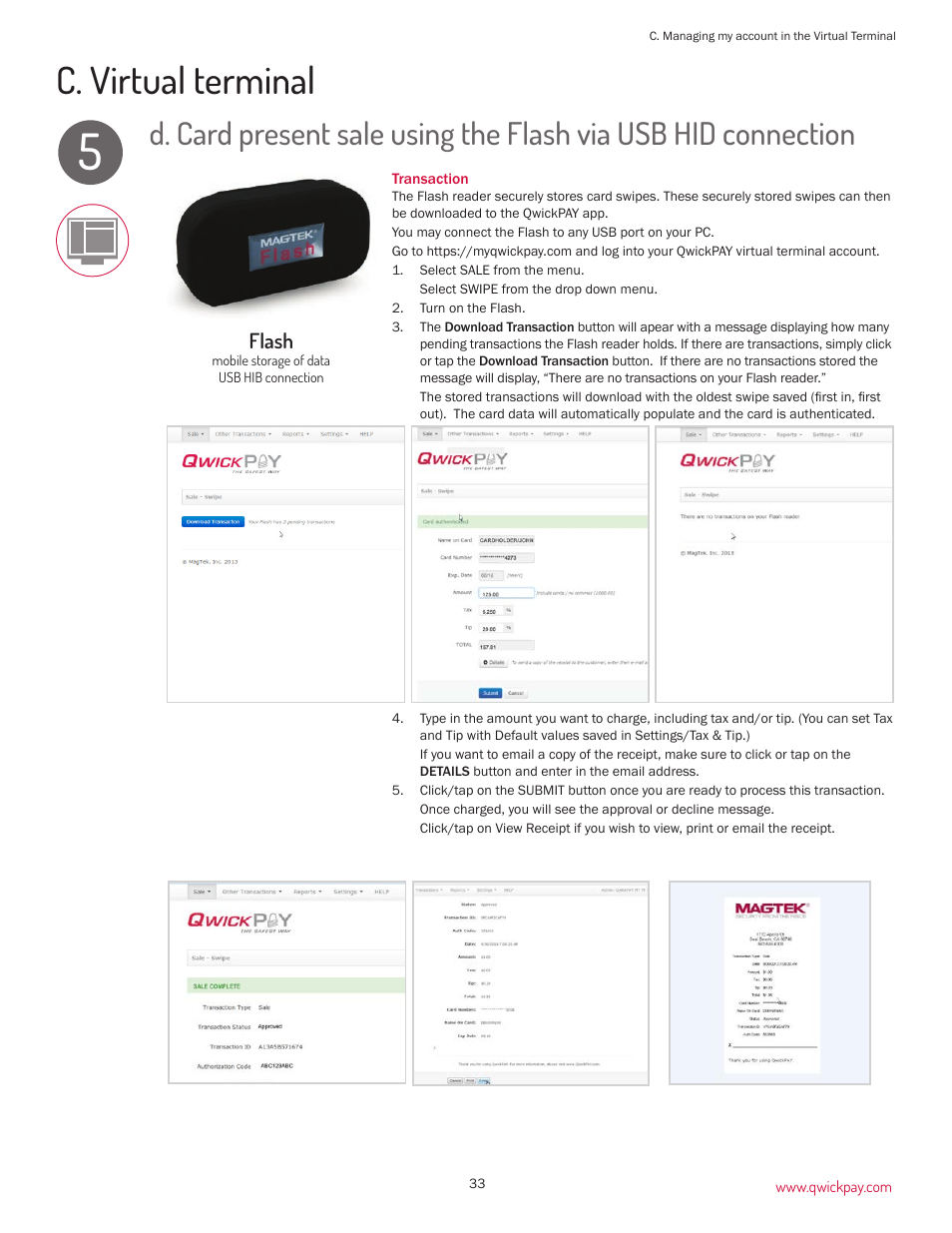 C. virtual terminal, Flash | MagTek QwickPAY User Manual | Page 36 / 46