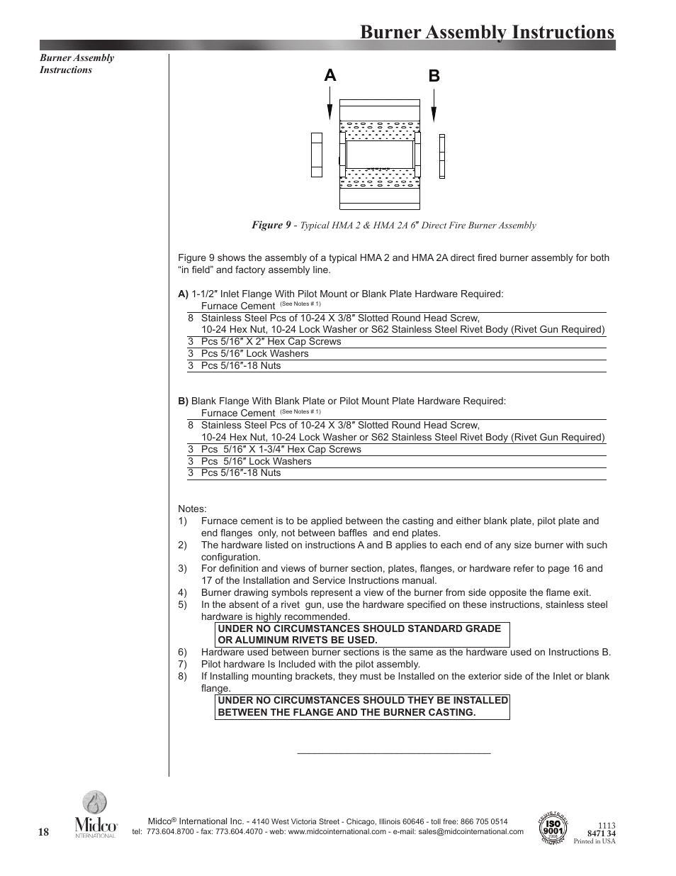 Burner assembly instructions | Midco HMA-2 & HMA-2A Series User Manual | Page 18 / 18