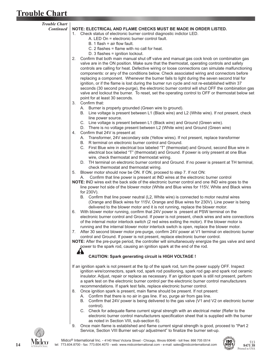 Trouble chart | Midco EC200 & EC300 User Manual | Page 14 / 14