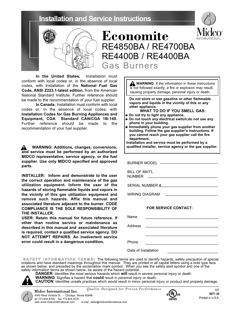 Midco Economite RE4400B / RE4400BA User Manual | 16 pages