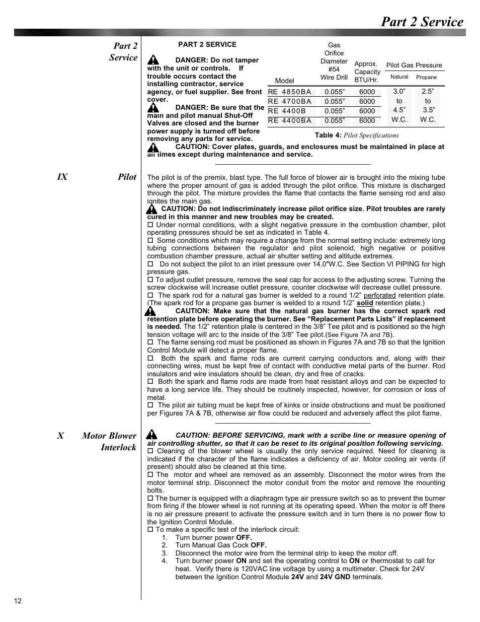 Part 2 service, Part 2 service x motor blower interlock, Ix pilot | Midco Economite RE4400B / RE4400BA User Manual | Page 12 / 16