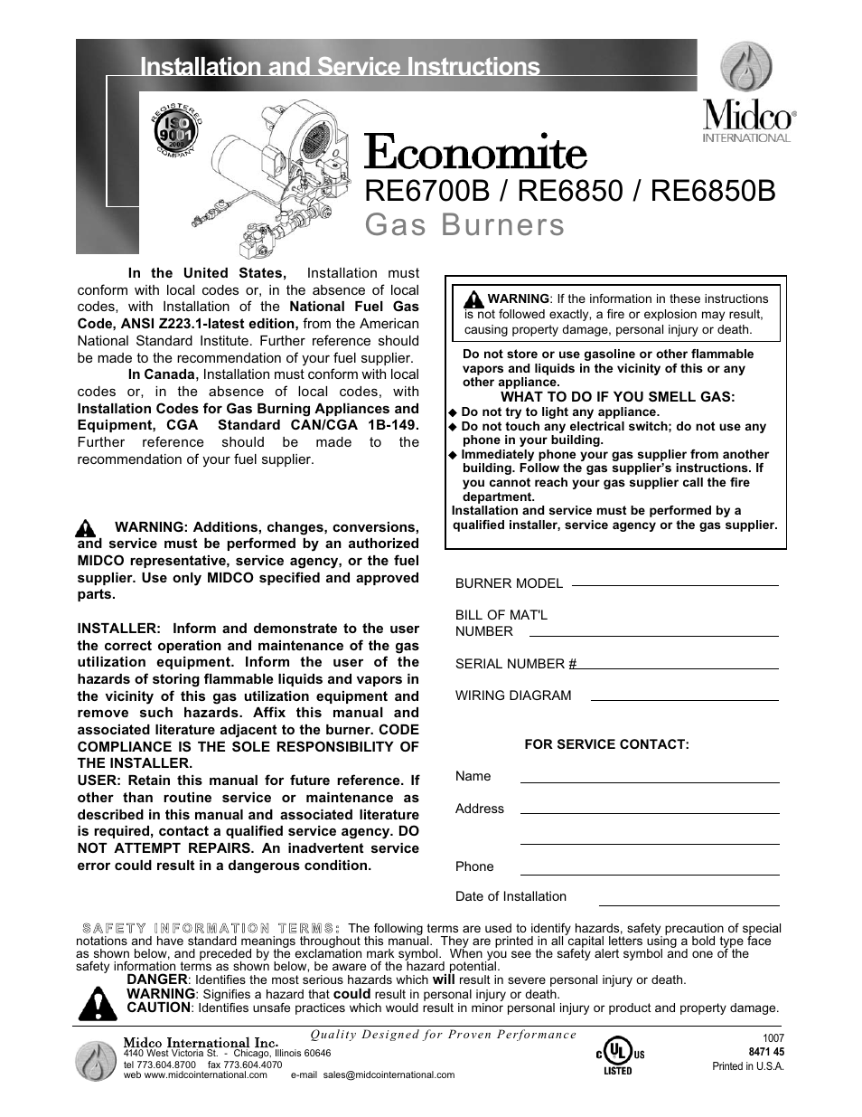 Midco Economite RE6850B User Manual | 16 pages