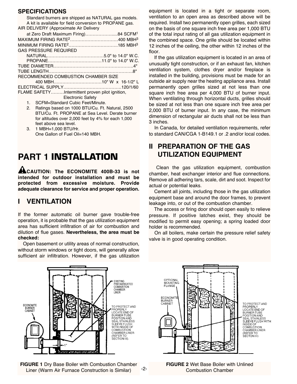 Part 1 installation, Iventilation, Ii preparation of the gas utilization equipment | Midco 400B-33 User Manual | Page 2 / 9